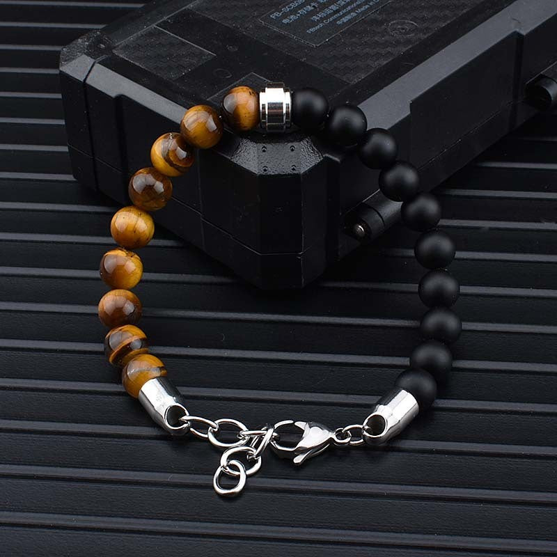 Stainless Steel Natural Stone Bracelets Bangle Men Tiger Eye Stone Bead Bracelet For Men Gift For Him Pulseras Hombre  JS-04