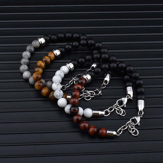 Stainless Steel Natural Stone Bracelets Bangle Men Tiger Eye Stone Bead Bracelet For Men Gift For Him Pulseras Hombre  JS-04